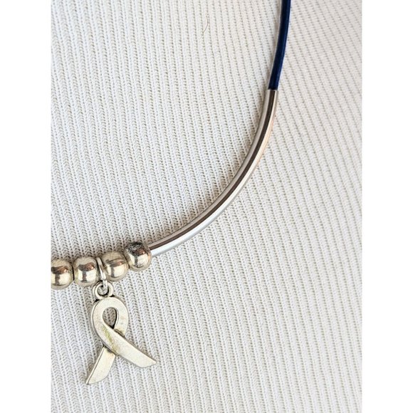 Alopecia Awareness Necklace Autoimmune Blue Ribbon Necklace Silver Charm Blue - Picture 3 of 9